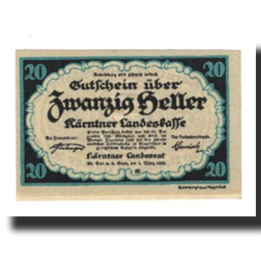 Billet, Autriche, Kärntner Landeskasse Kärnten Land, 20 Heller, N.D, 1920