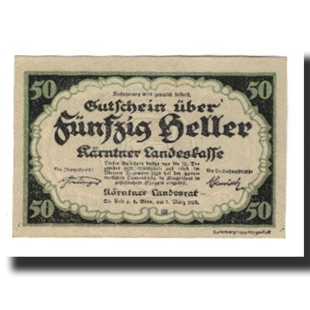 Banknote, Austria, Kärntner Landeskasse Kärnten Land, 50 Heller, N.D, 1920