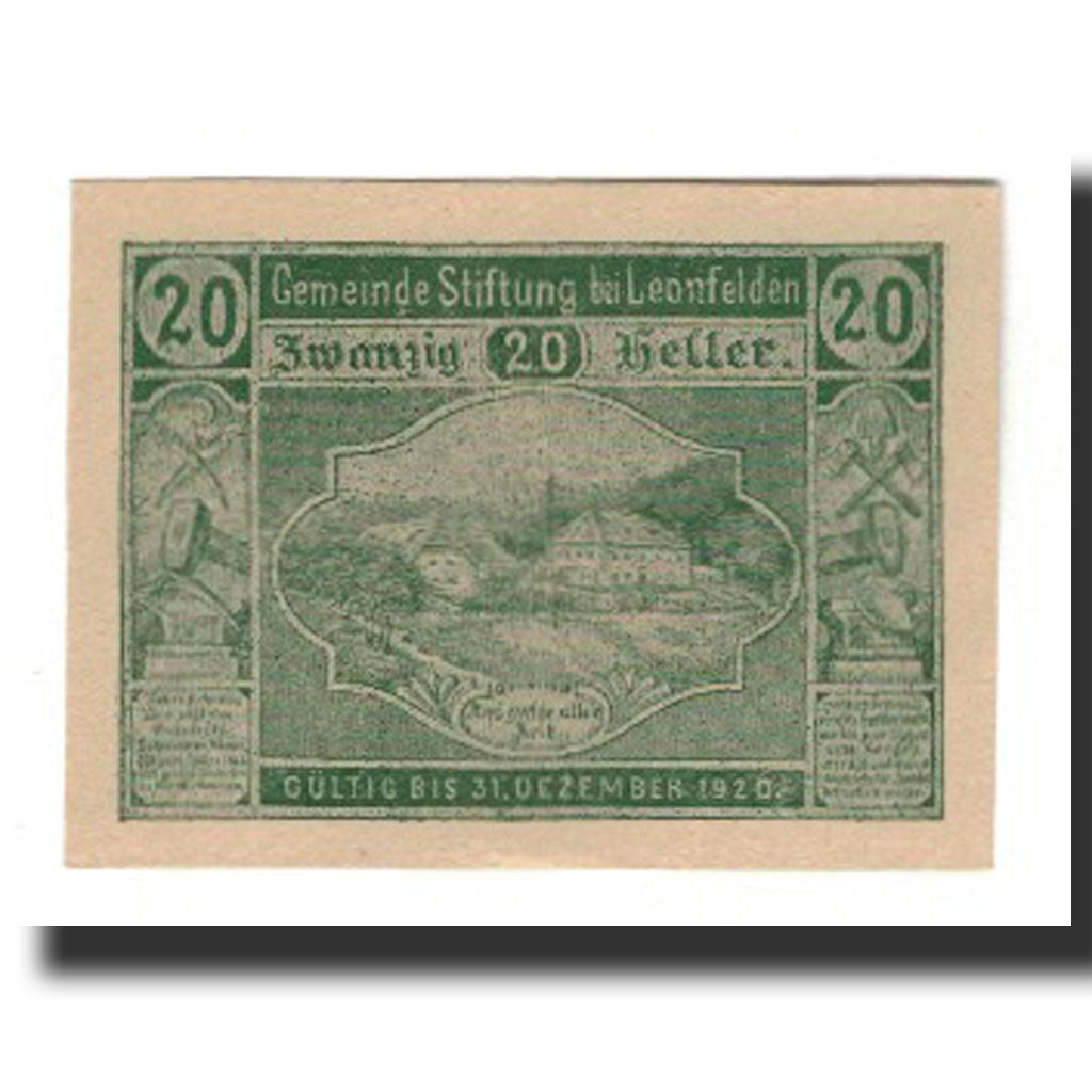 Biljet, Oostenrijk, Stiftung bei Leonfelden O.Ö. Gemeinde, 20 Heller, Texte