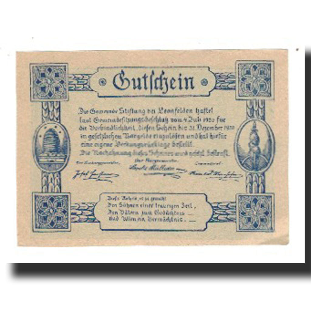 Billet, Autriche, Stiftung bei Leonfelden O.Ö. Gemeinde, 50 Heller, Texte 2