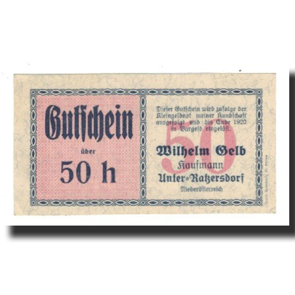 Geldschein, Österreich, Unter-Ratzersdorf N.Ö. Prv. Wilhem Gelb Kaufmann, 50