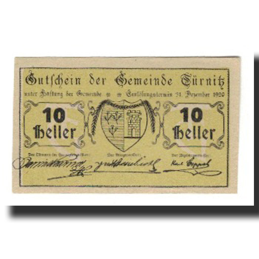 Billet, Autriche, Türnitz N.Ö. Gemeinde, 10 Heller, N.D, 1920, 1920-12-31