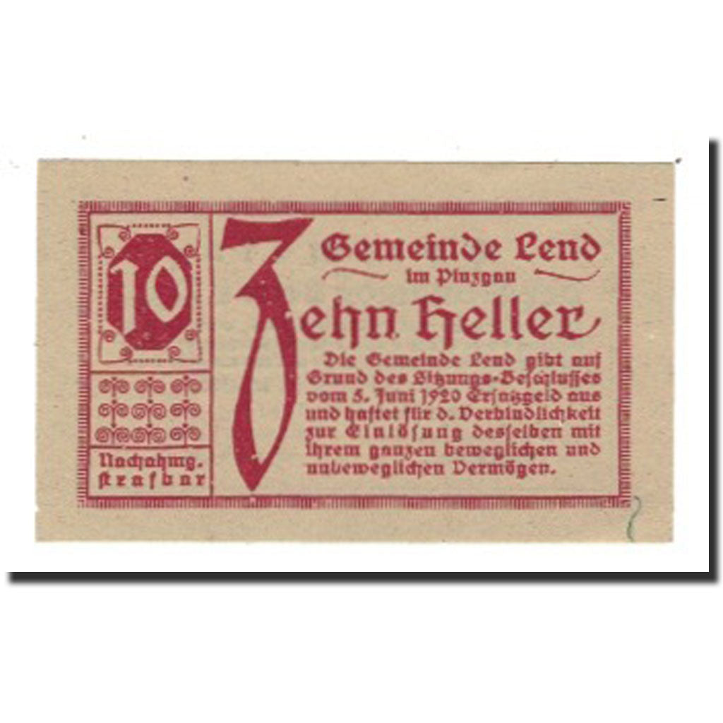 Biljet, Oostenrijk, Lend Sbg. Gemeinde, 10 Heller, Texte, 1920, 1920-07-01, SUP