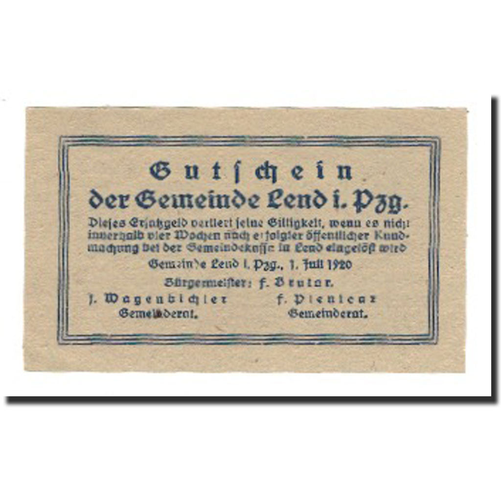 Biljet, Oostenrijk, Lend Sbg. Gemeinde, 10 Heller, Texte, 1920, 1920-07-01, SUP