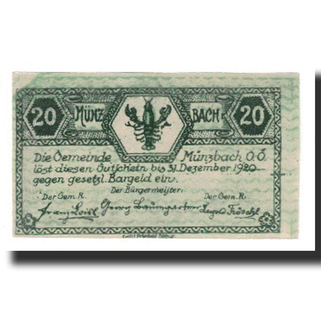 Banknote, Austria, Münzbach O.Ö. Gemeinde, 20 Heller, paysage, 1920