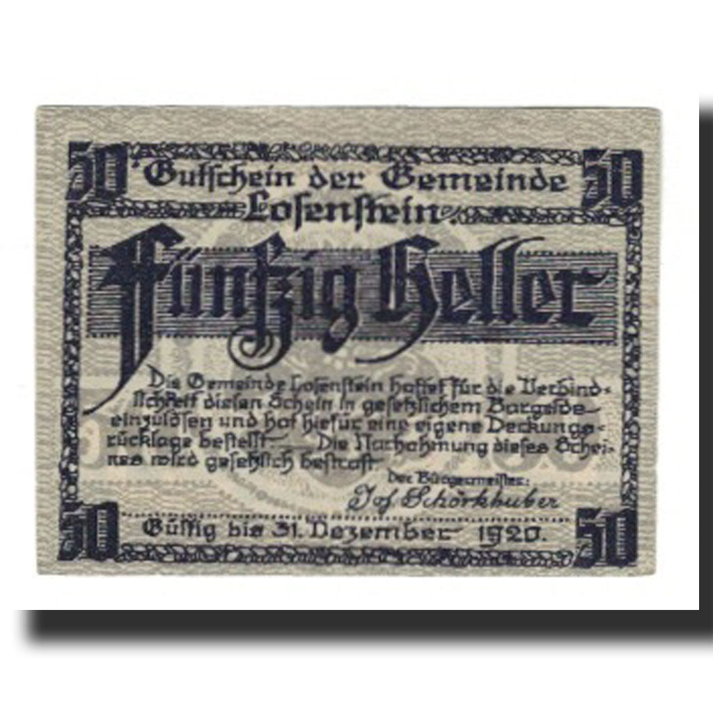 Billete, Austria, Losenstein, 50 Heller, château, 1920, 1920-12-31, UNC
