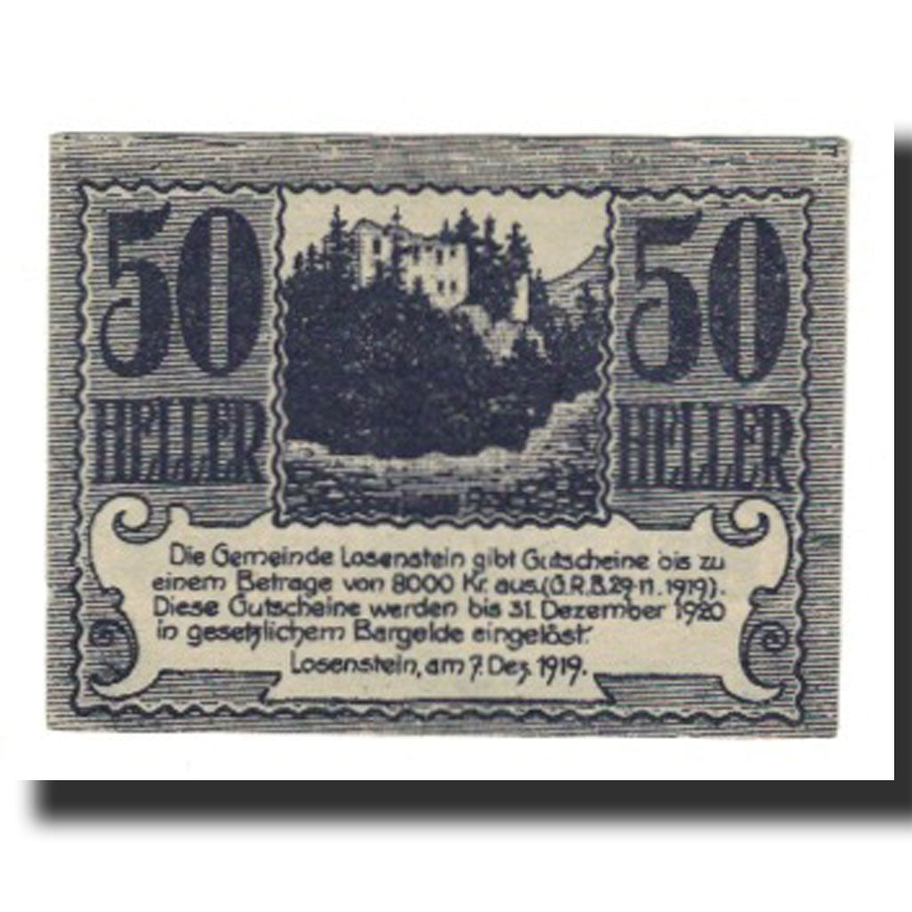 Billete, Austria, Losenstein, 50 Heller, château, 1920, 1920-12-31, UNC