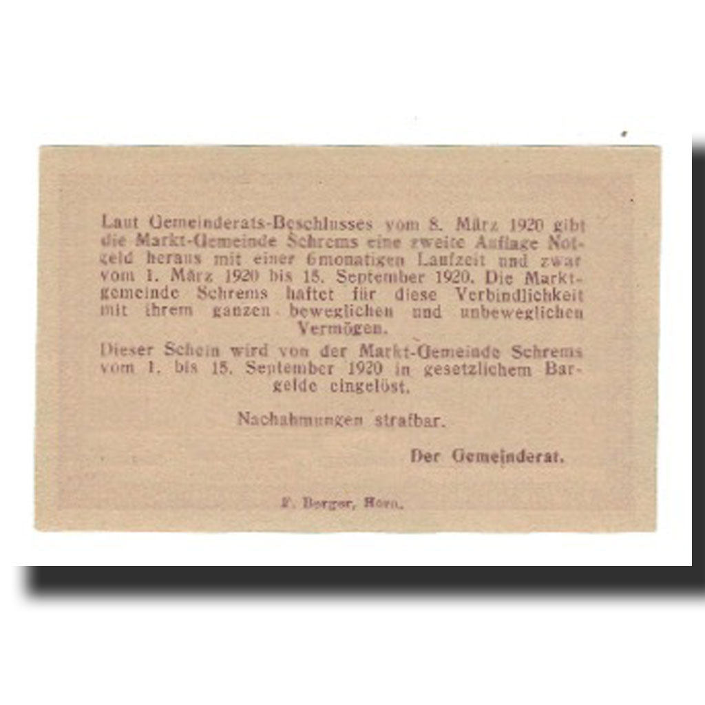 Biljet, Oostenrijk, Schrems, 10 Heller, Texte, 1920, 1920-09-15, SUP, Mehl:FS