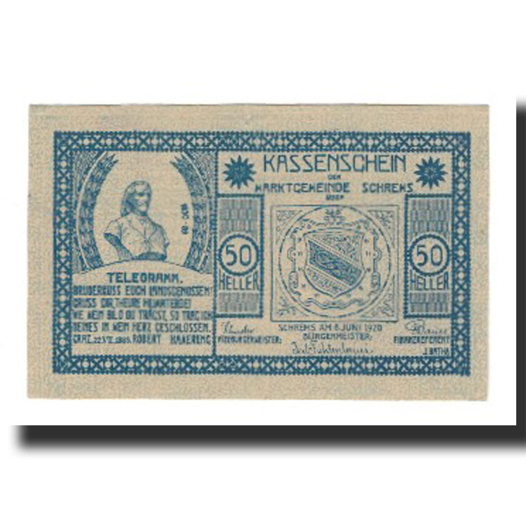 Banknote, Austria, Schrems, 50 Heller, Texte 2, 1920, 1920-09-15, AU(55-58)