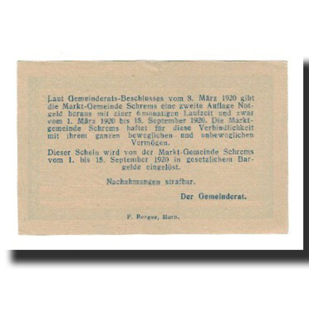 Banknote, Austria, Schrems, 50 Heller, Texte 2, 1920, 1920-09-15, AU(55-58)