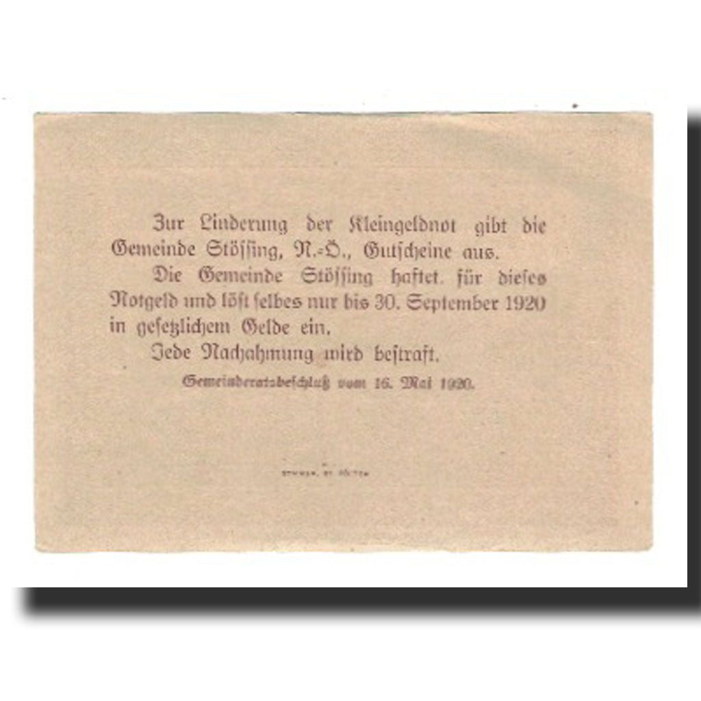 Billet, Autriche, Stossing, 10 Heller, Texte, 1920, 1920-09-30, SUP, Mehl:FS