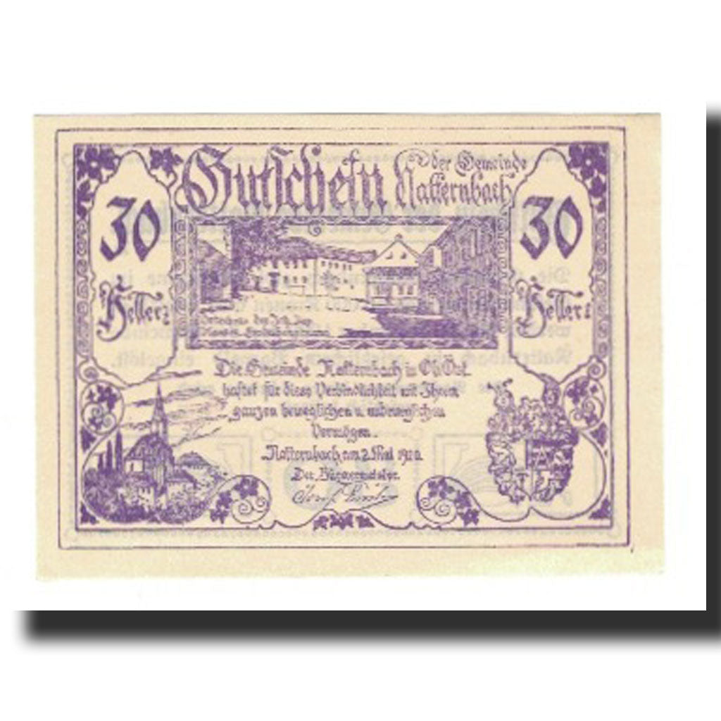 Billet, Autriche, Natternbach O.Ö. Gemeinde, 30 Heller, Texte, 1920