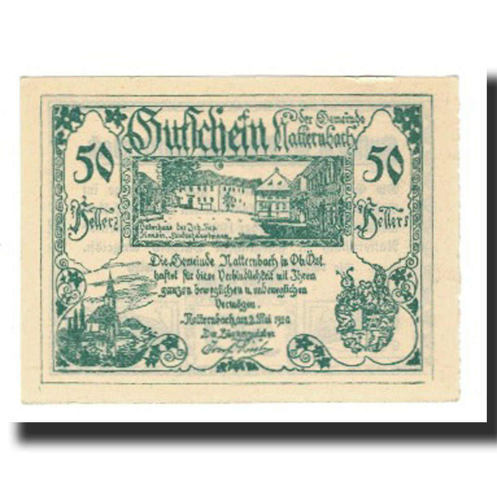 Billet, Autriche, Natternbach O.Ö. Gemeinde, 50 Heller, texte 1, 1920
