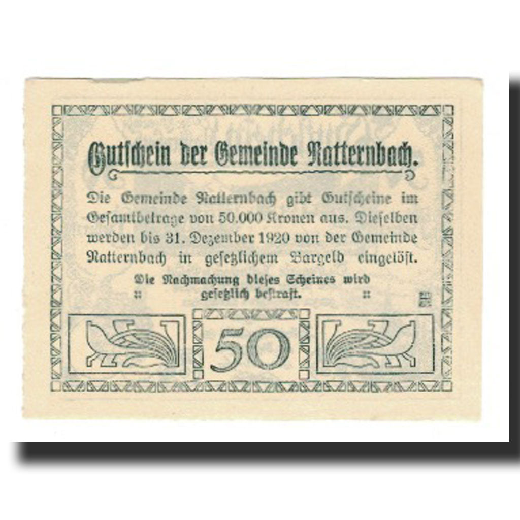 Billet, Autriche, Natternbach O.Ö. Gemeinde, 50 Heller, texte 1, 1920