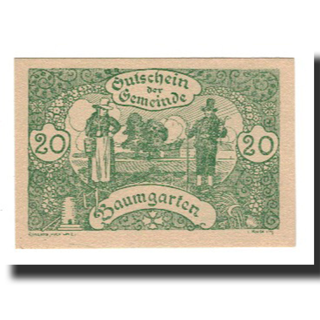 Nota, Áustria, Baumgarten, 20 Heller, Texte, 1921, 1921-02-28, UNC(65-70)
