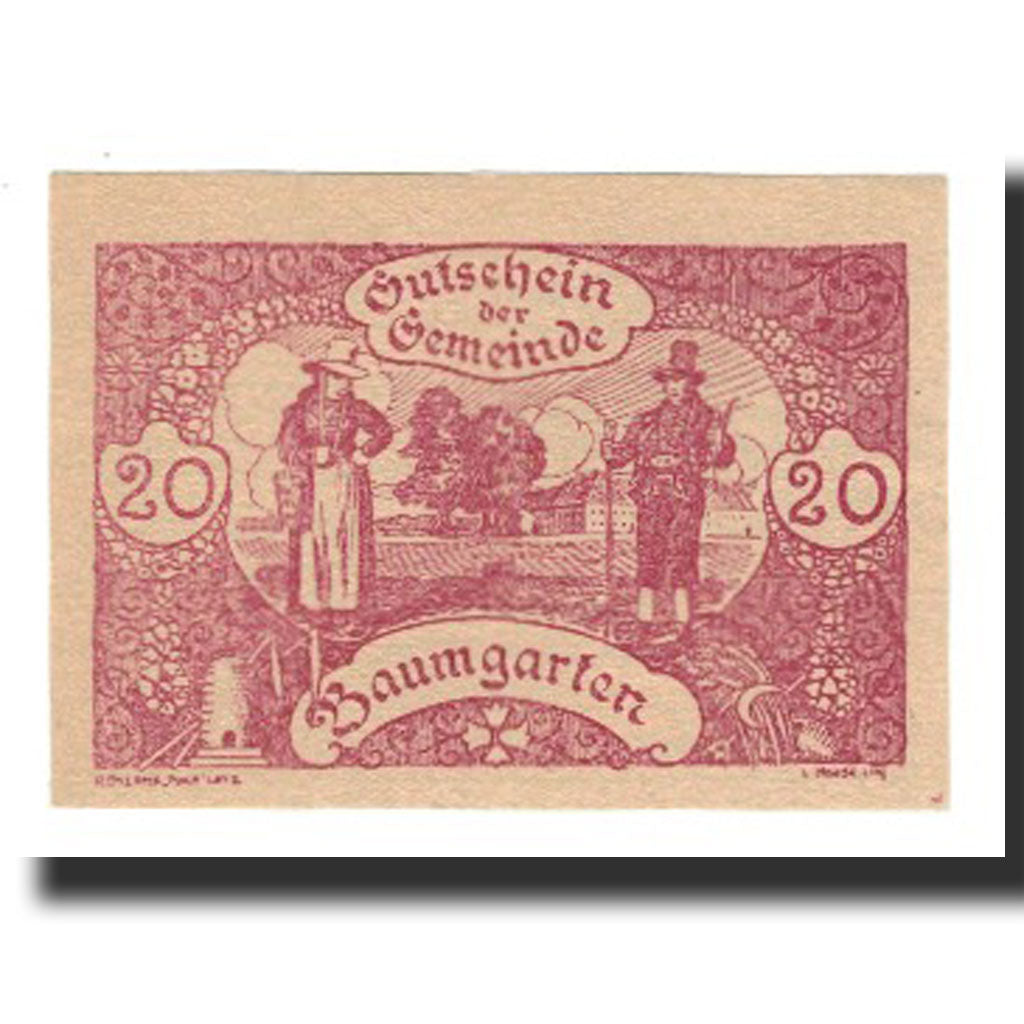 Geldschein, Österreich, Baumgarten, 20 Heller, texte 1, 1921, 1921-02-28, UNZ