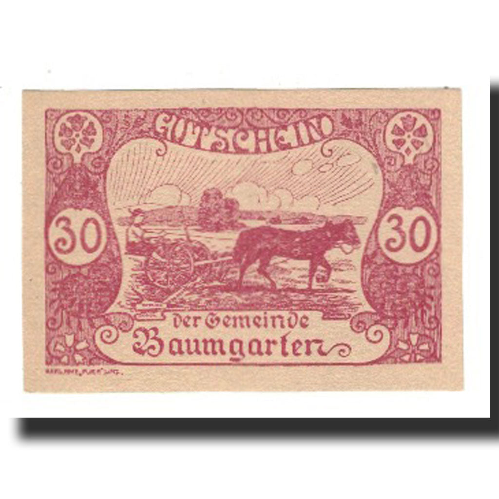Geldschein, Österreich, Baumgarten, 30 Heller, Texte 4, 1921, 1921-02-28, UNZ