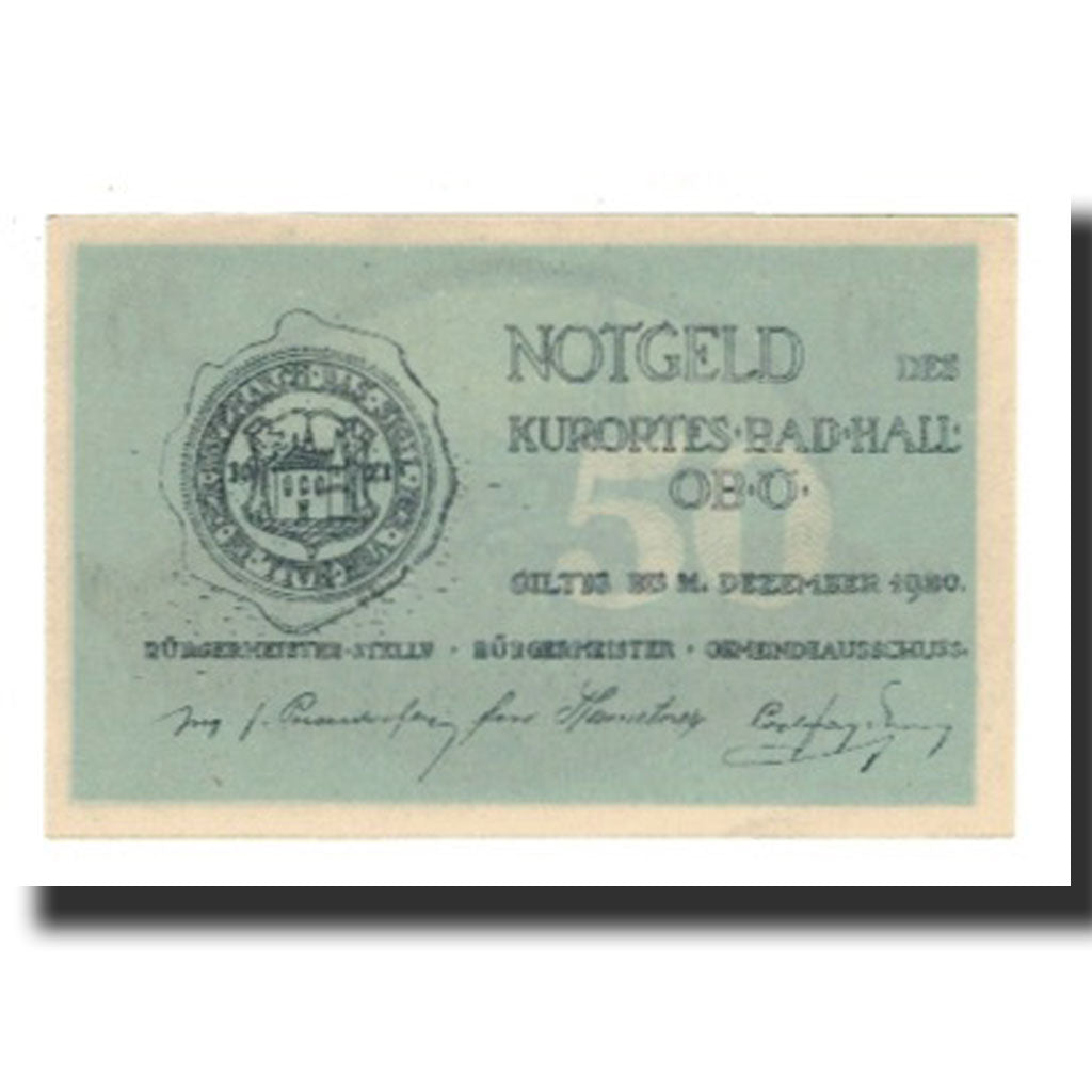 Billete, Austria, Bad Hall O.Ö. Gemeinde, 50 Heller, Signature 5, 1920