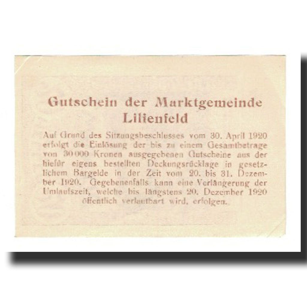 Billet, Autriche, Lilienfeld, 20 Heller, texte 1, 1920, 1920-12-31, SUP, Mehl:FS