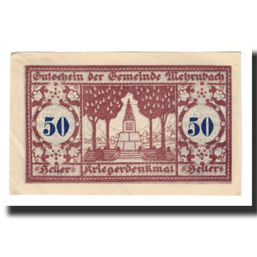 Geldschein, Österreich, Mehrnbach O.Ö. Gemeinde, 50 Heller, Texte 2, 1920
