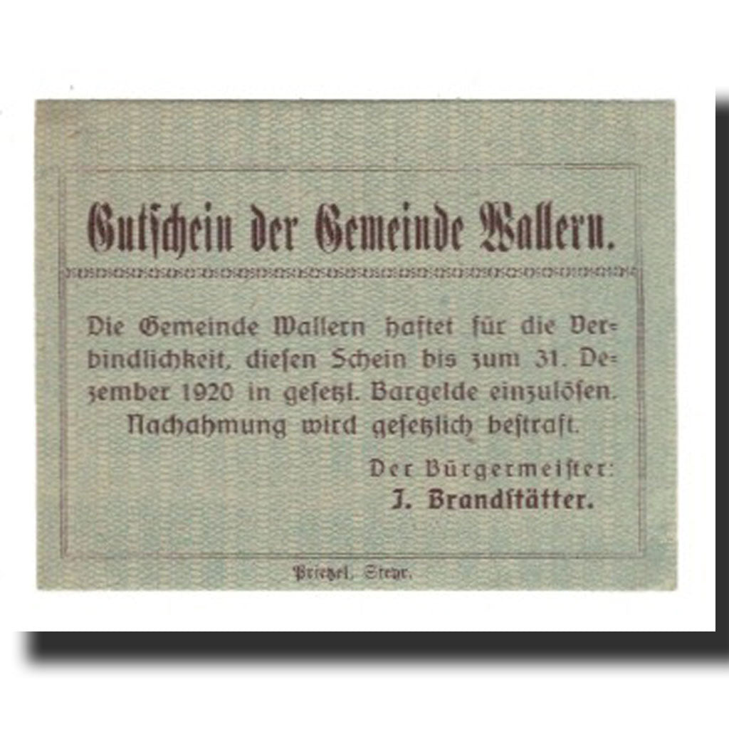 Biljet, Oostenrijk, Wallern O.Ö. Gemeinde, 10 Heller, Texte, 1920, 1920-12-31