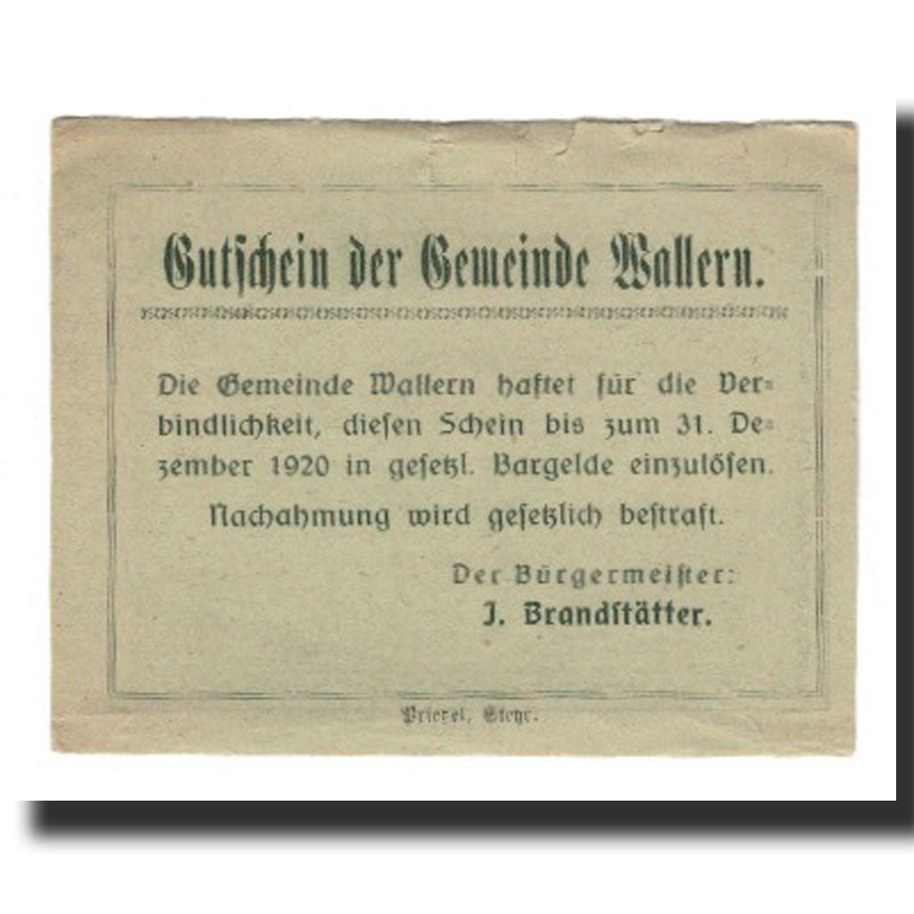 Banknote, Austria, Wallern O.Ö. Gemeinde, 50 Heller, Texte 2, 1920, 1920-12-31
