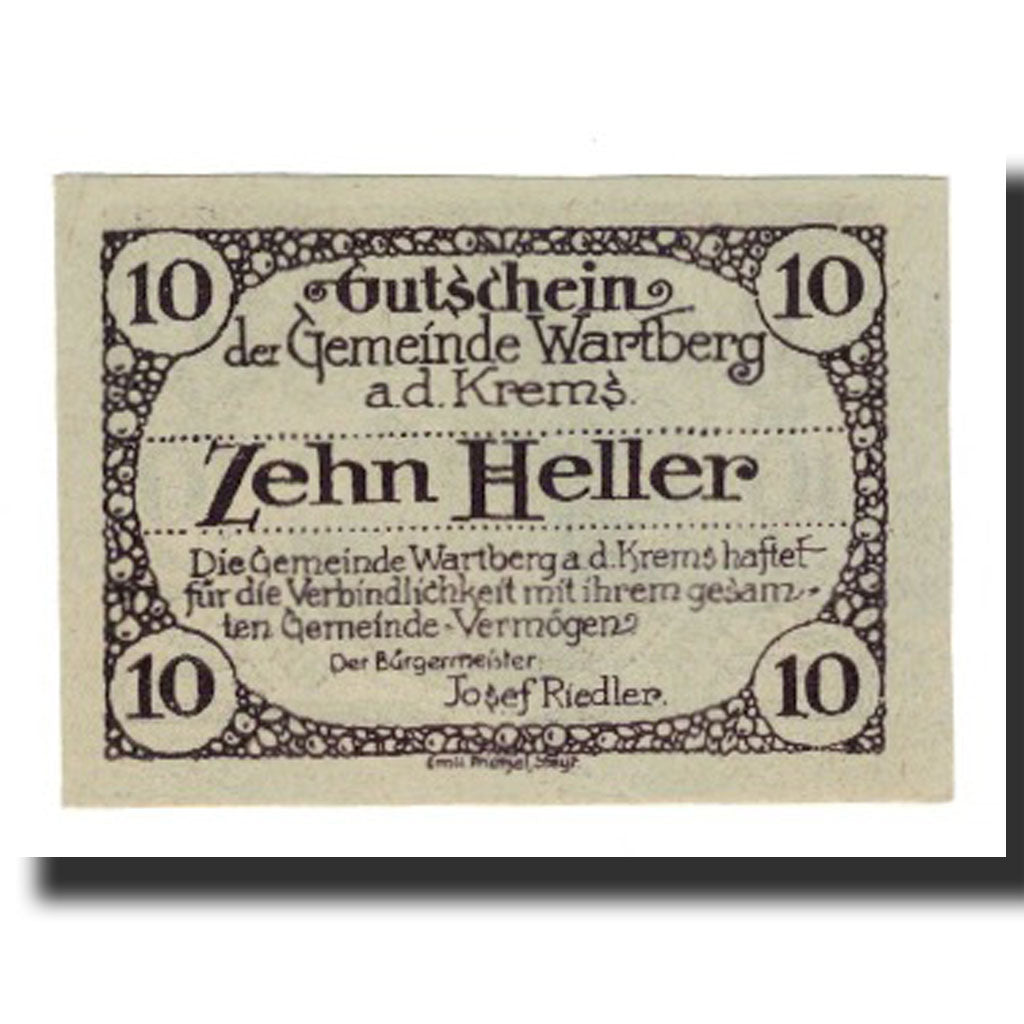 Banknote, Austria, Wartberg An Der Krems O.Ö. Gemeinde, 10 Heller, Batiment