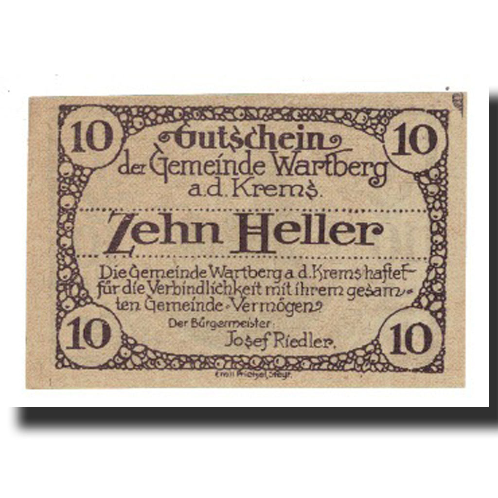 Banknote, Austria, Wartberg An Der Krems O.Ö. Gemeinde, 10 Heller, batiment 1