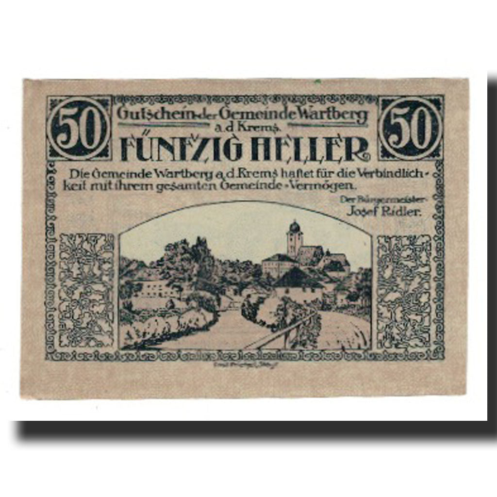 Biljet, Oostenrijk, Wartberg An Der Krems O.Ö. Gemeinde, 50 Heller, paysan