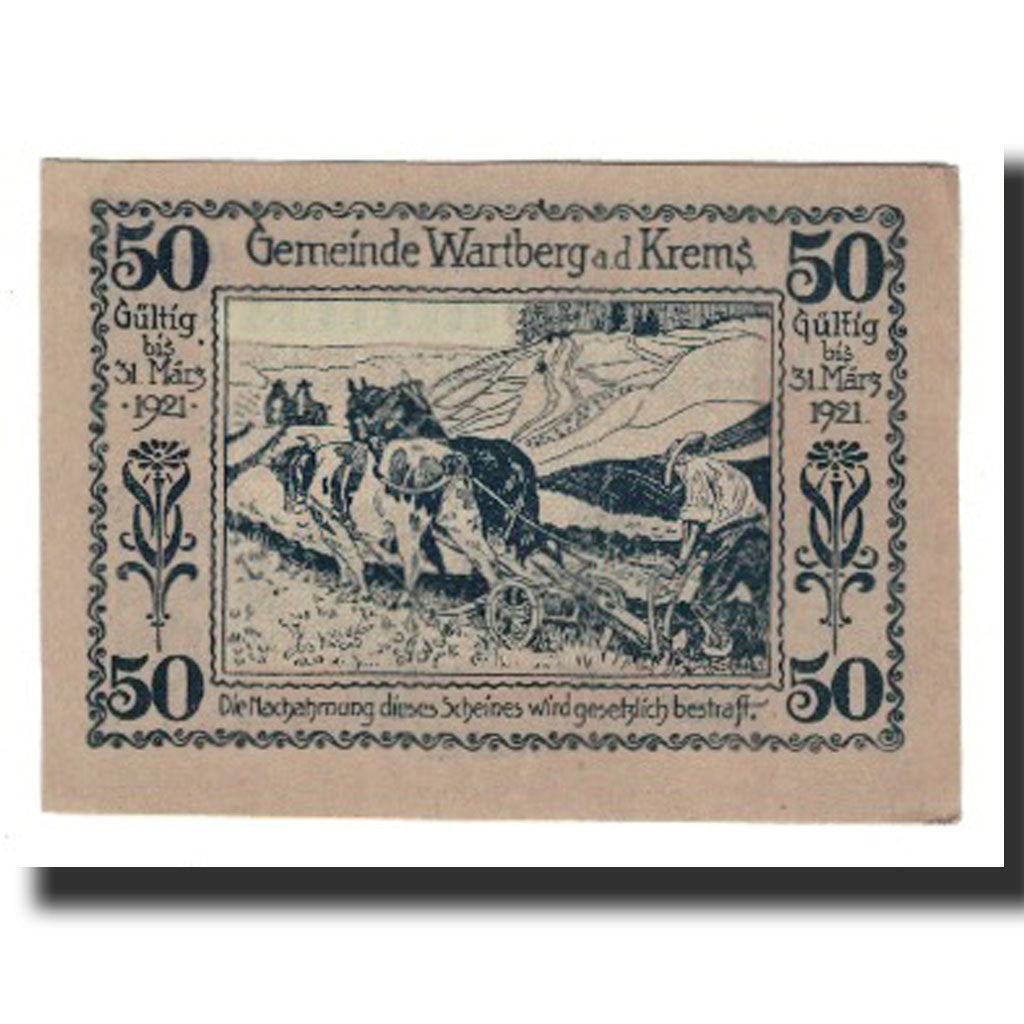 Biljet, Oostenrijk, Wartberg An Der Krems O.Ö. Gemeinde, 50 Heller, paysan