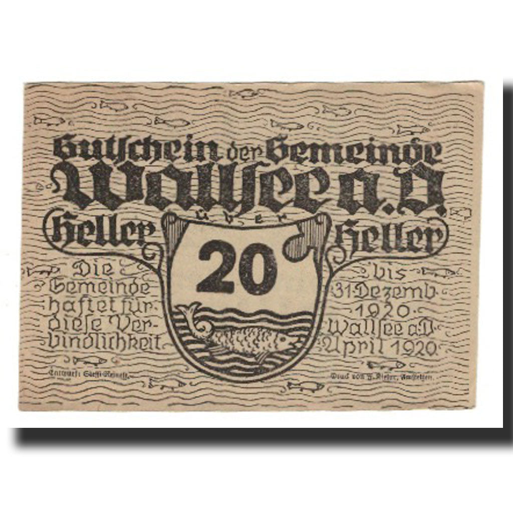 Billet, Autriche, Wallsee, 20 Heller, Poisson 1, 1920, 1920-12-31, SUP, Mehl:FS