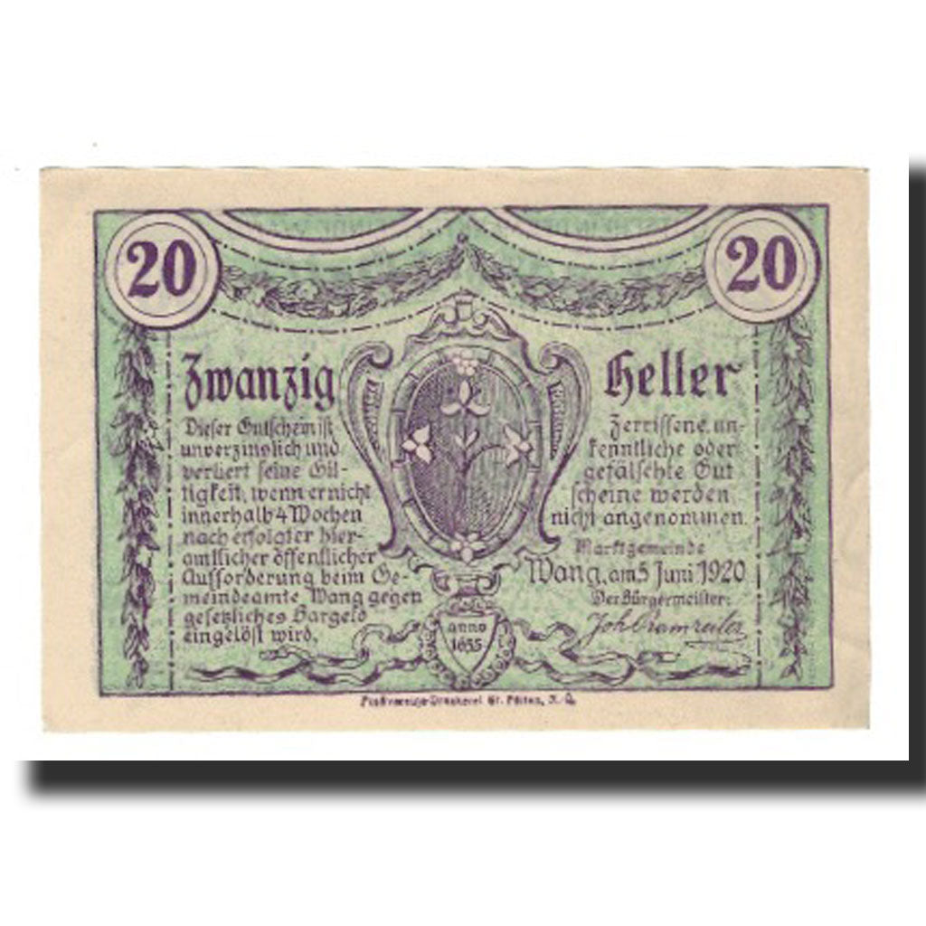 Banknote, Austria, Wang N.Ö. Marktgemeinde, 20 Heller, Texte, 1920, 1920-06-05