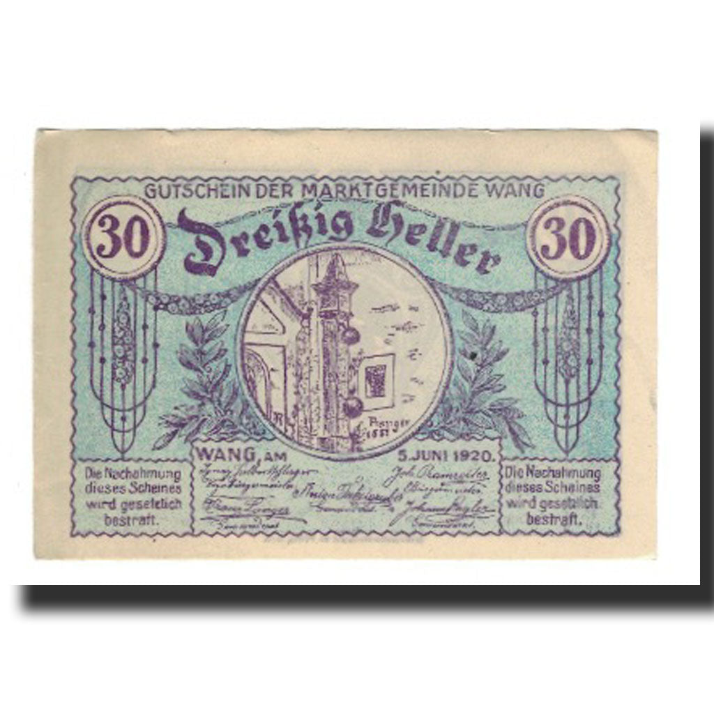 Banknote, Austria, Wang N.Ö. Marktgemeinde, 30 Heller, texte 1, 1920