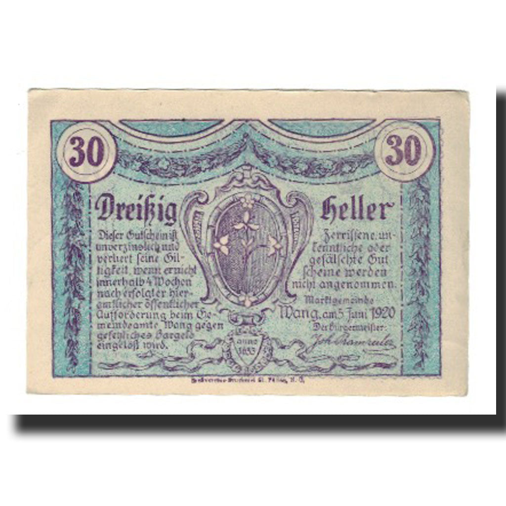 Banknote, Austria, Wang N.Ö. Marktgemeinde, 30 Heller, texte 1, 1920