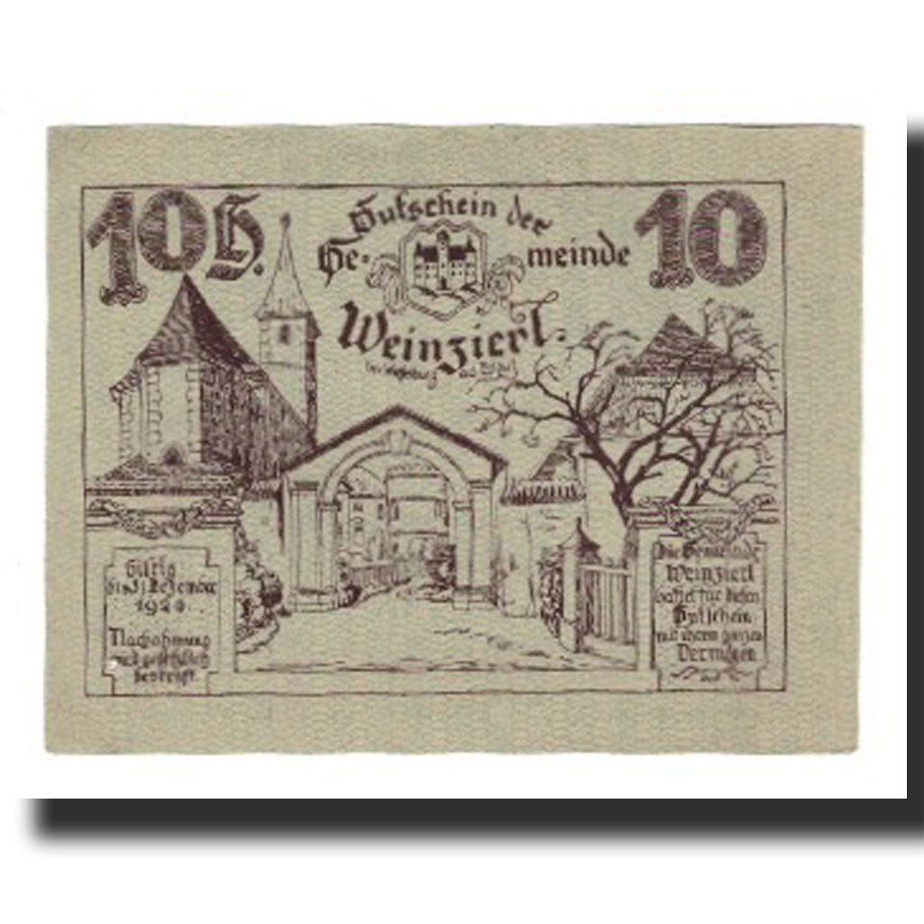 Banknote, Austria, Weinzierl bei Wieselburg N.Ö. Gemeinde, 10 Heller, village