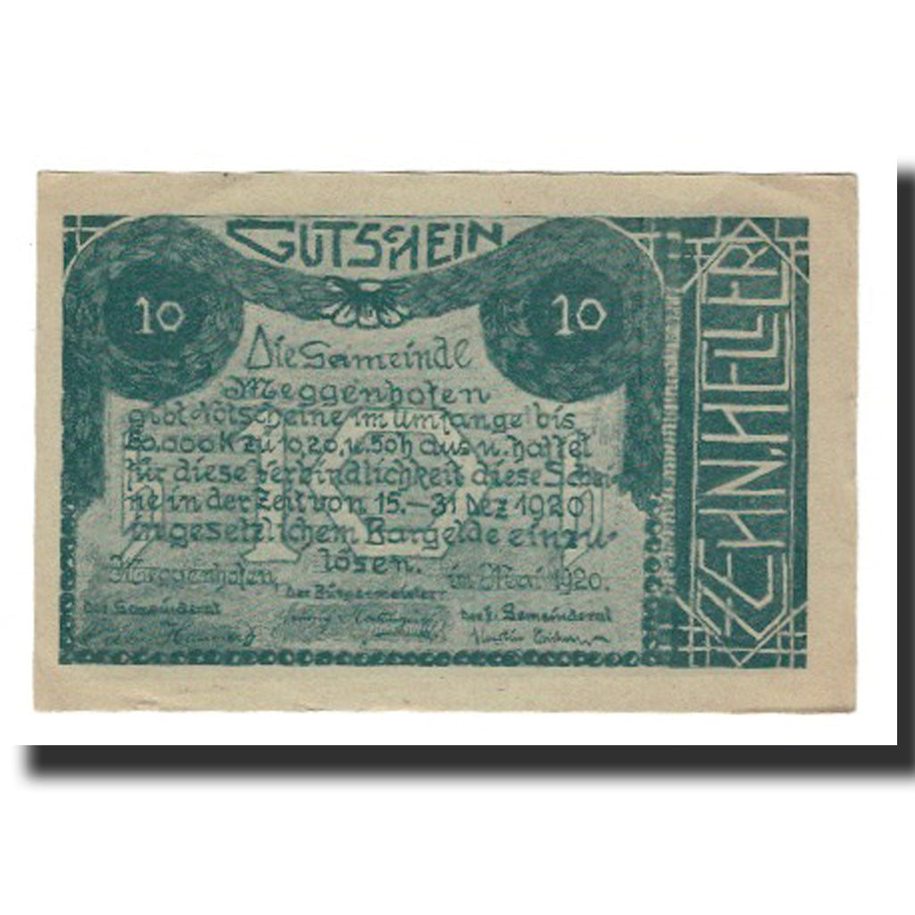 Banknote, Austria, Meggenhofen, 10 Heller, paysage, 1920, 1920-12-31, AU(55-58)