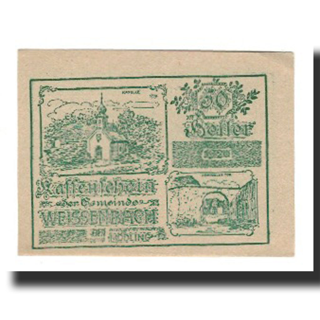 Banknote, Austria, Weissenbach bei Mödling N.Ö. Gemeinde, 50 Heller, paysage