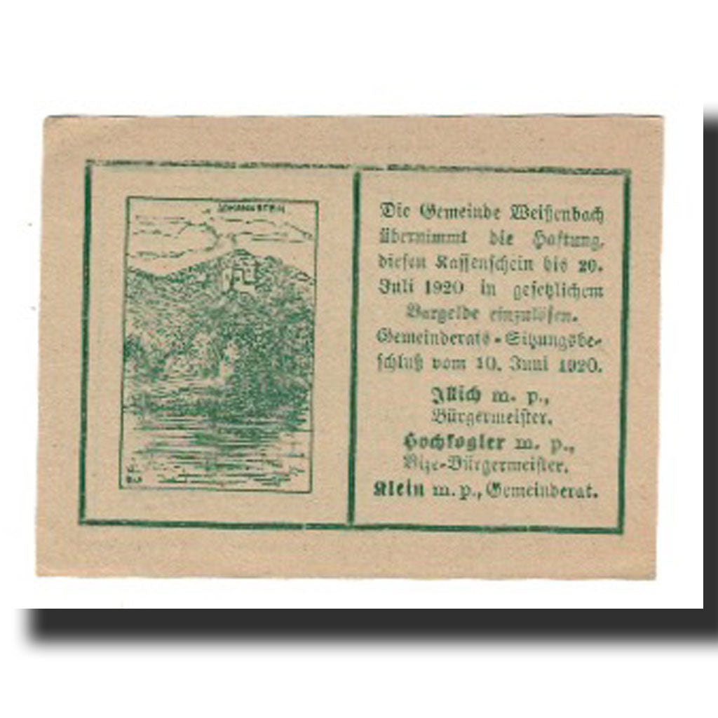 Banknote, Austria, Weissenbach bei Mödling N.Ö. Gemeinde, 50 Heller, paysage