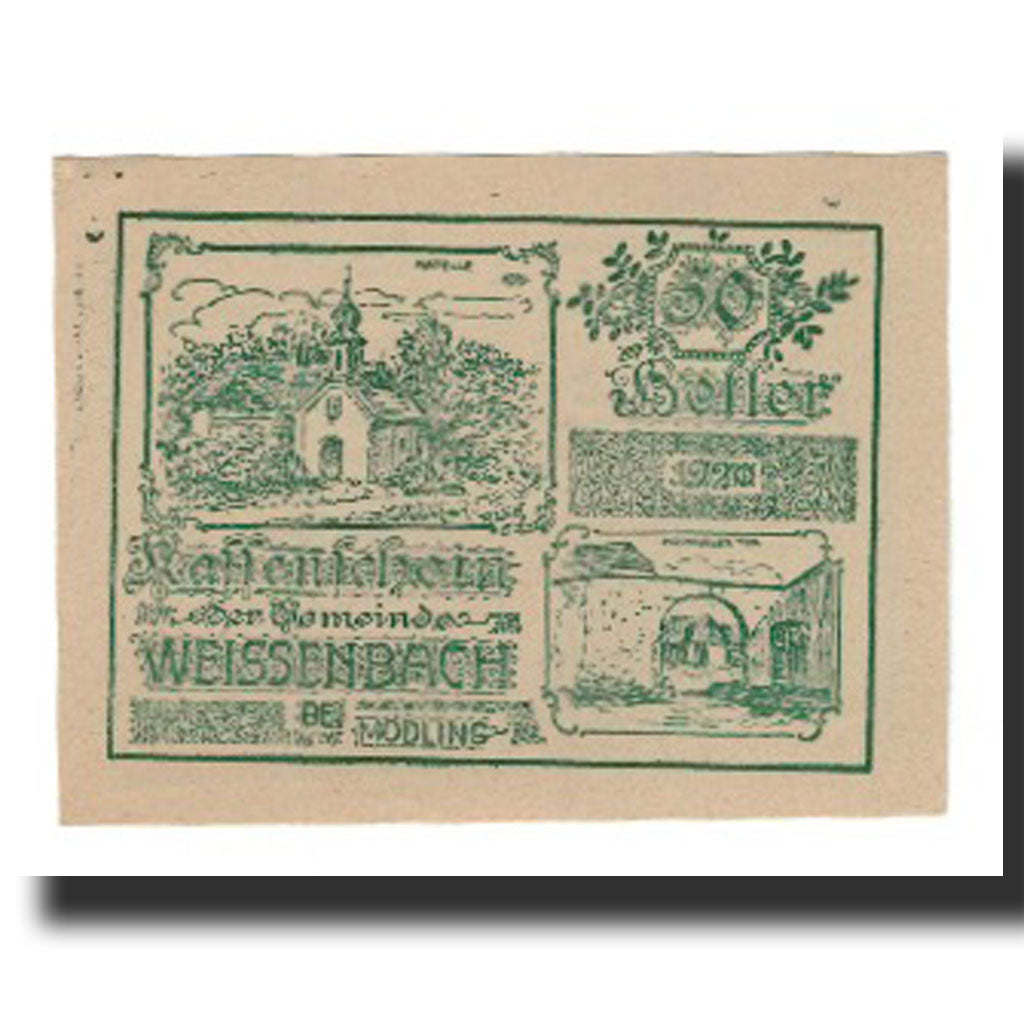 Banknote, Austria, Weissenbach bei Mödling N.Ö. Gemeinde, 50 Heller, paysage