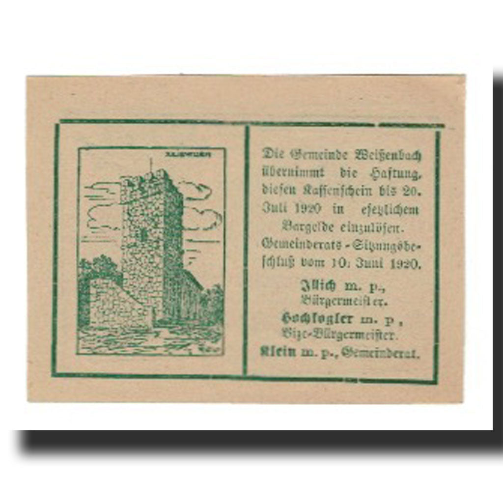 Banknote, Austria, Weissenbach bei Mödling N.Ö. Gemeinde, 50 Heller, paysage