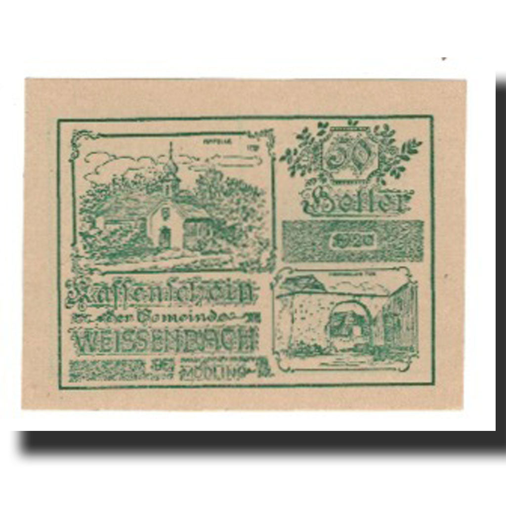 Banknote, Austria, Weissenbach bei Mödling N.Ö. Gemeinde, 50 Heller, paysage