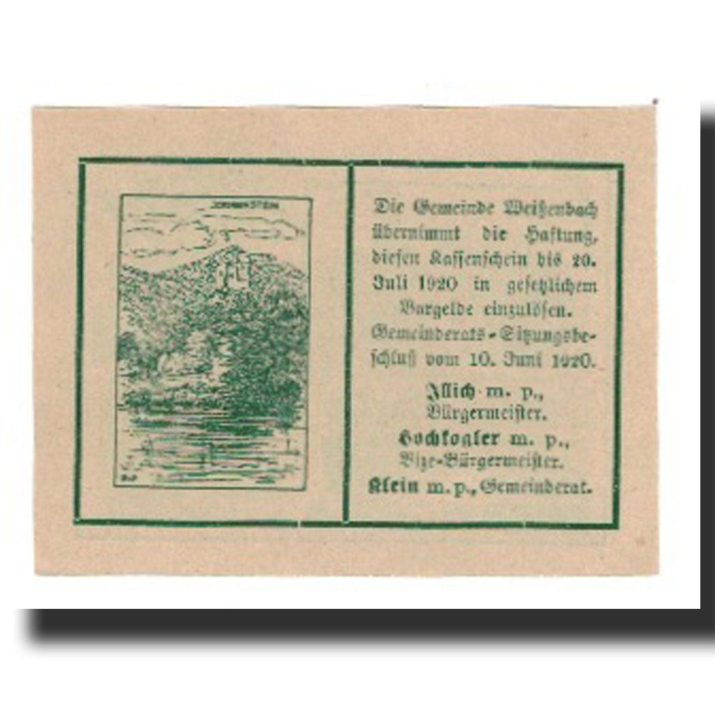 Banknote, Austria, Weissenbach bei Mödling N.Ö. Gemeinde, 50 Heller, paysage