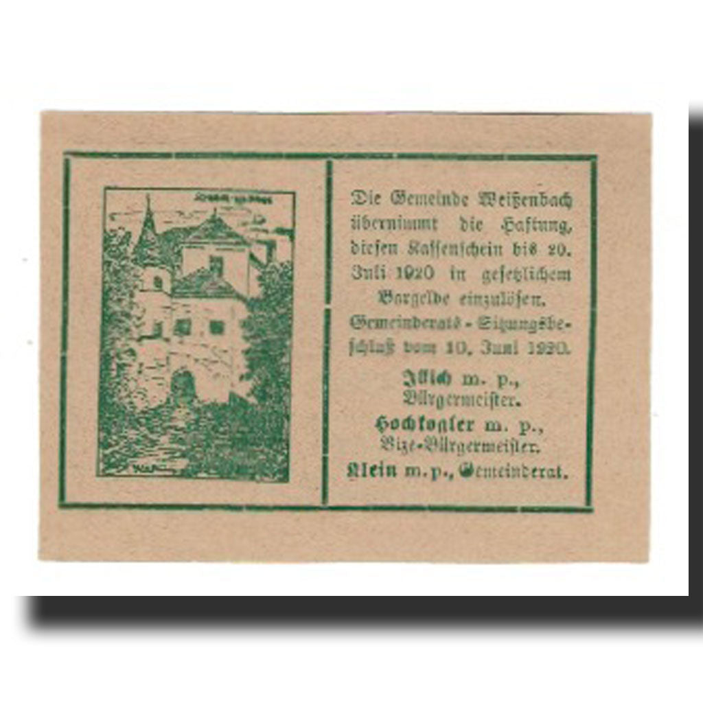 Banconote, Austria, Weissenbach bei Mödling N.Ö. Gemeinde, 50 Heller, paysage
