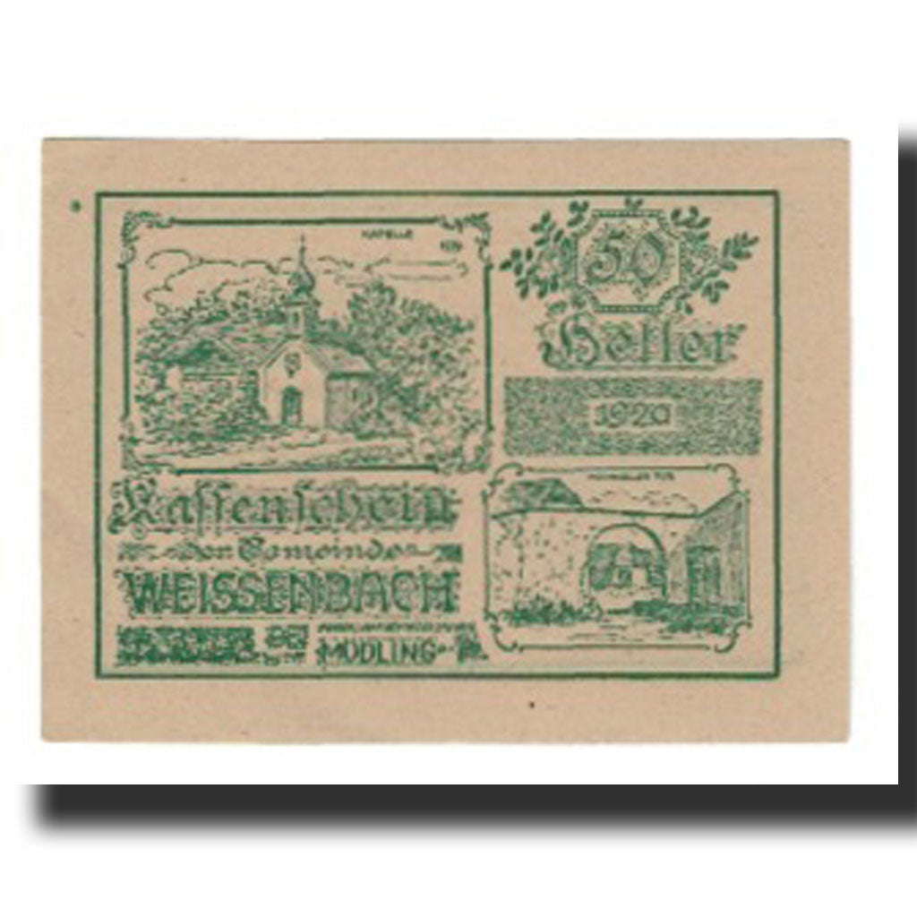 Banknote, Austria, Weissenbach bei Mödling N.Ö. Gemeinde, 50 Heller, paysage