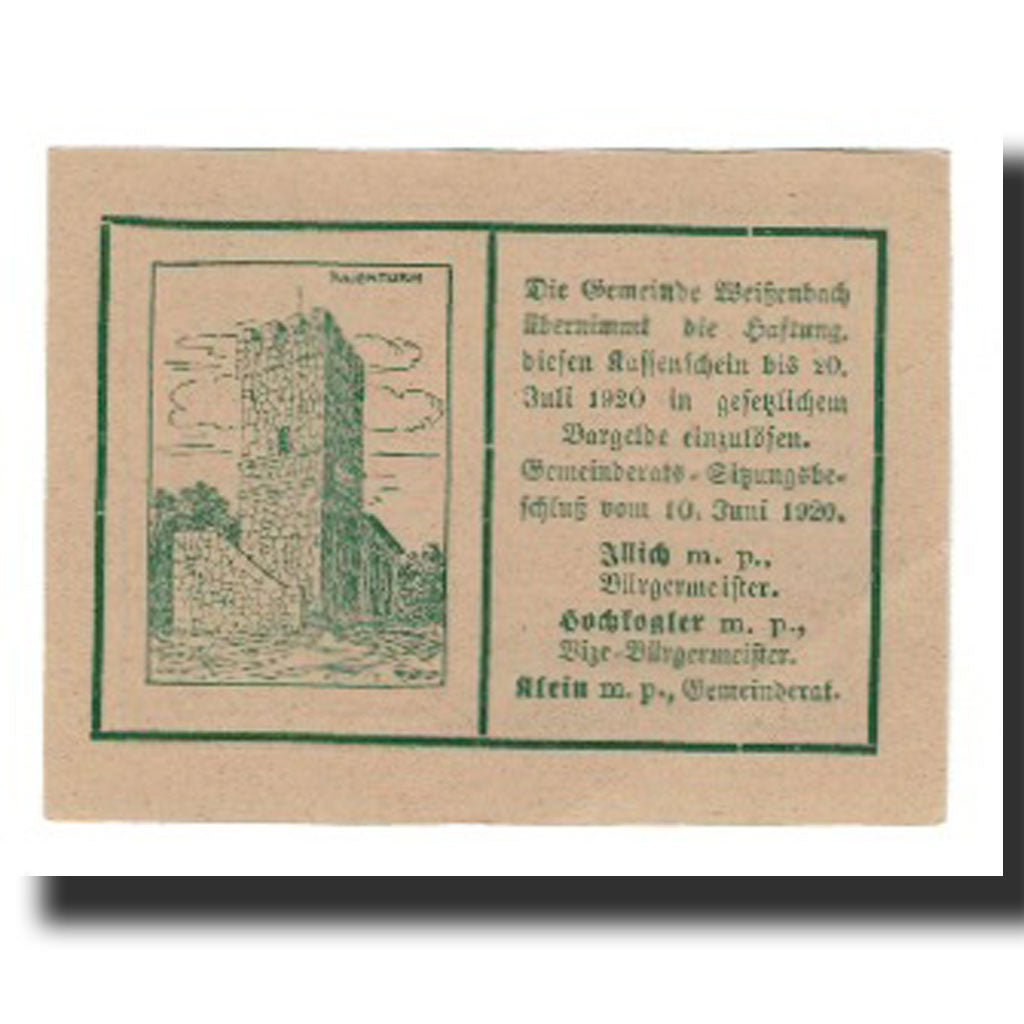 Banknote, Austria, Weissenbach bei Mödling N.Ö. Gemeinde, 50 Heller, paysage