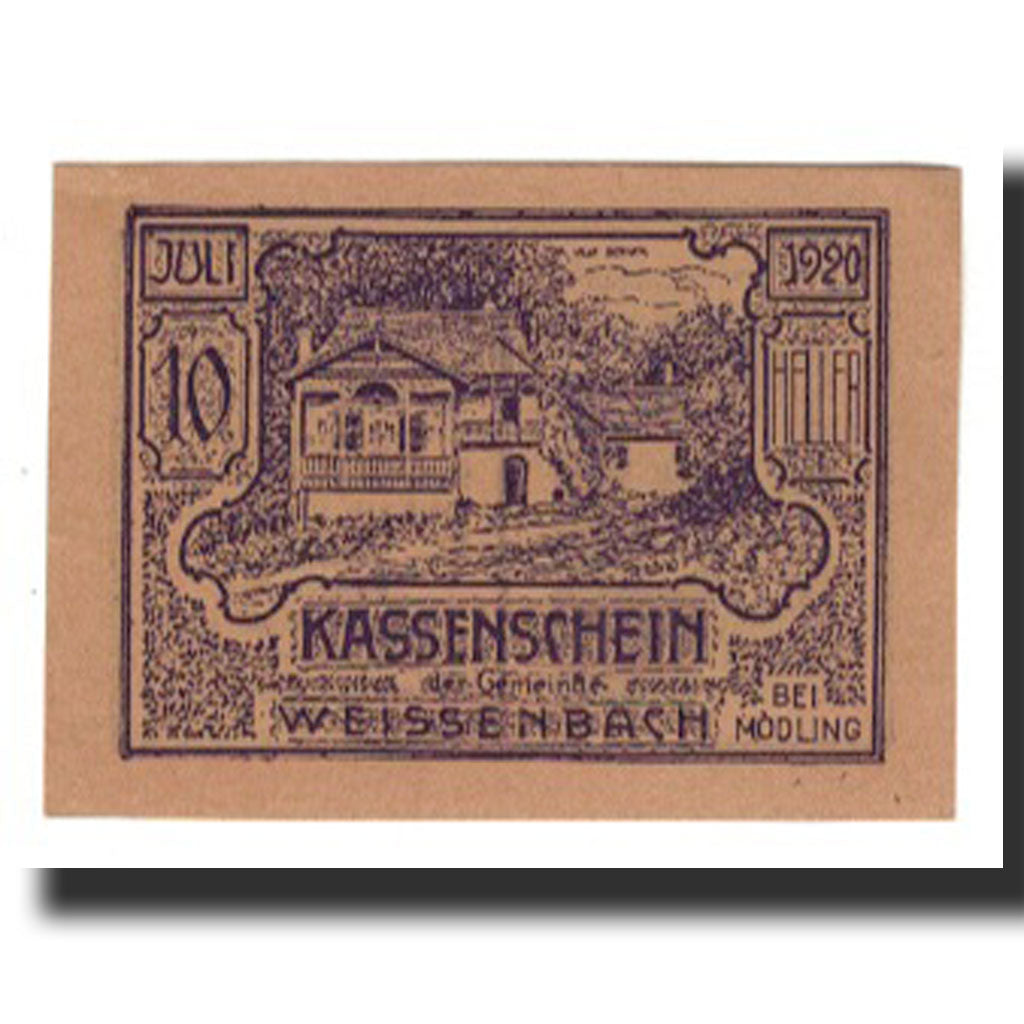 Banknote, Austria, Weissenbach bei Mödling N.Ö. Gemeinde, 10 Heller, paysage