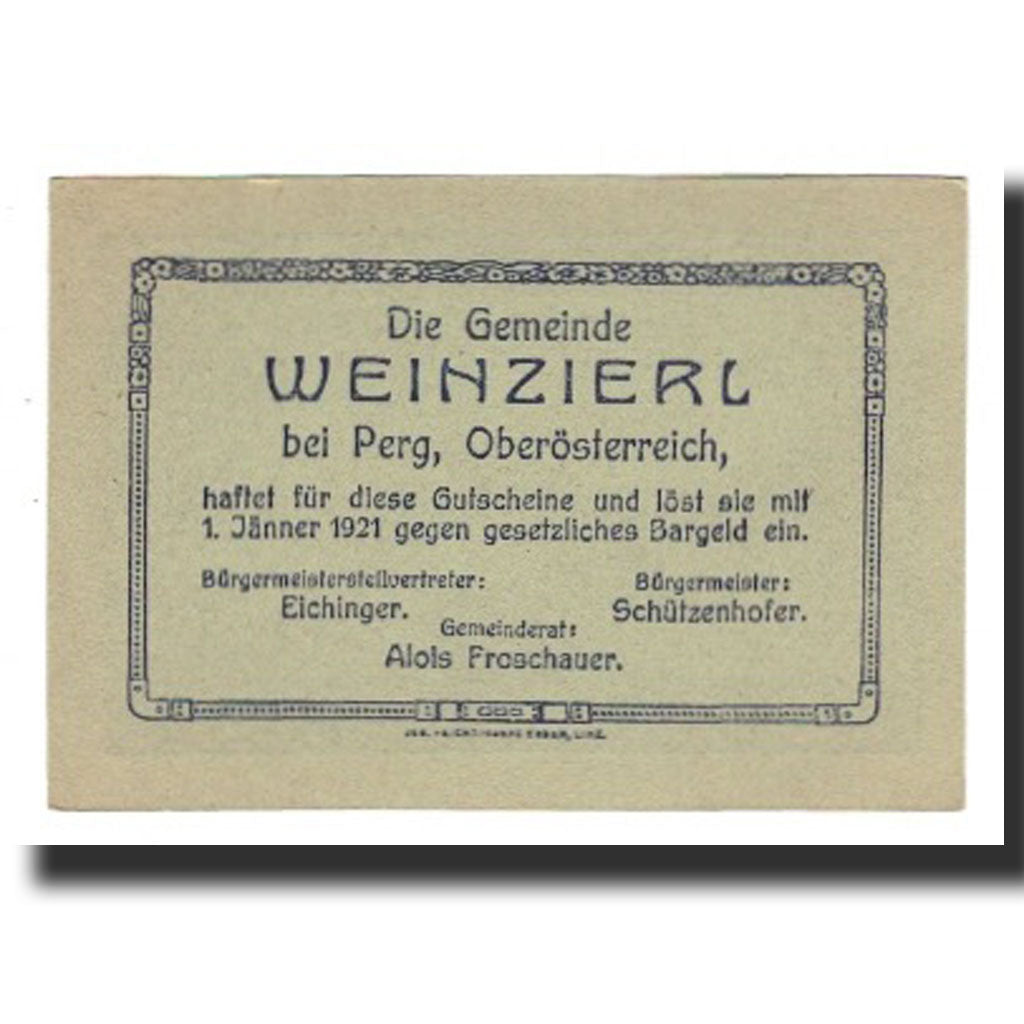 Banknote, Austria, Weinzierl bei Perg O.Ö. Gemeinde, 20 Heller, Texte, 1921