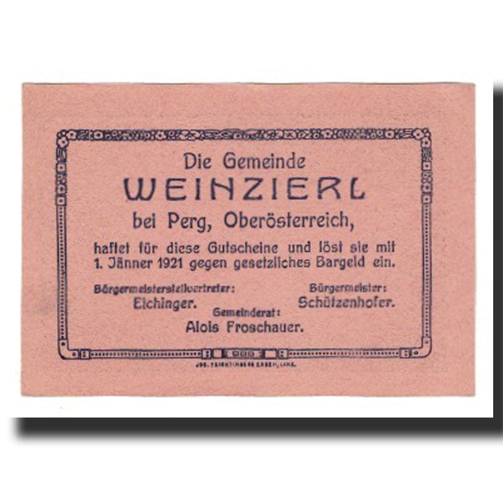 Biljet, Oostenrijk, Weinzierl bei Perg O.Ö. Gemeinde, 30 Heller, texte 1, 1921