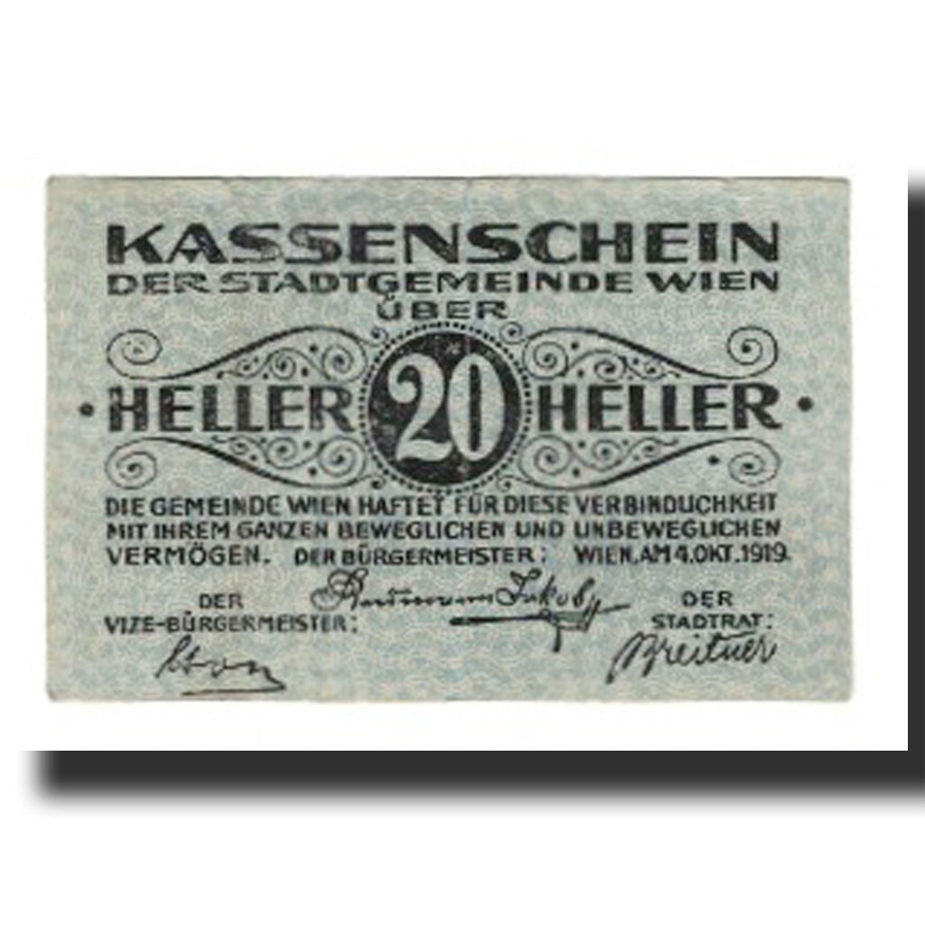 Banconote, Austria, Wien N.Ö. Stadtgemeinde, 20 Heller, Texte, 1921, BB