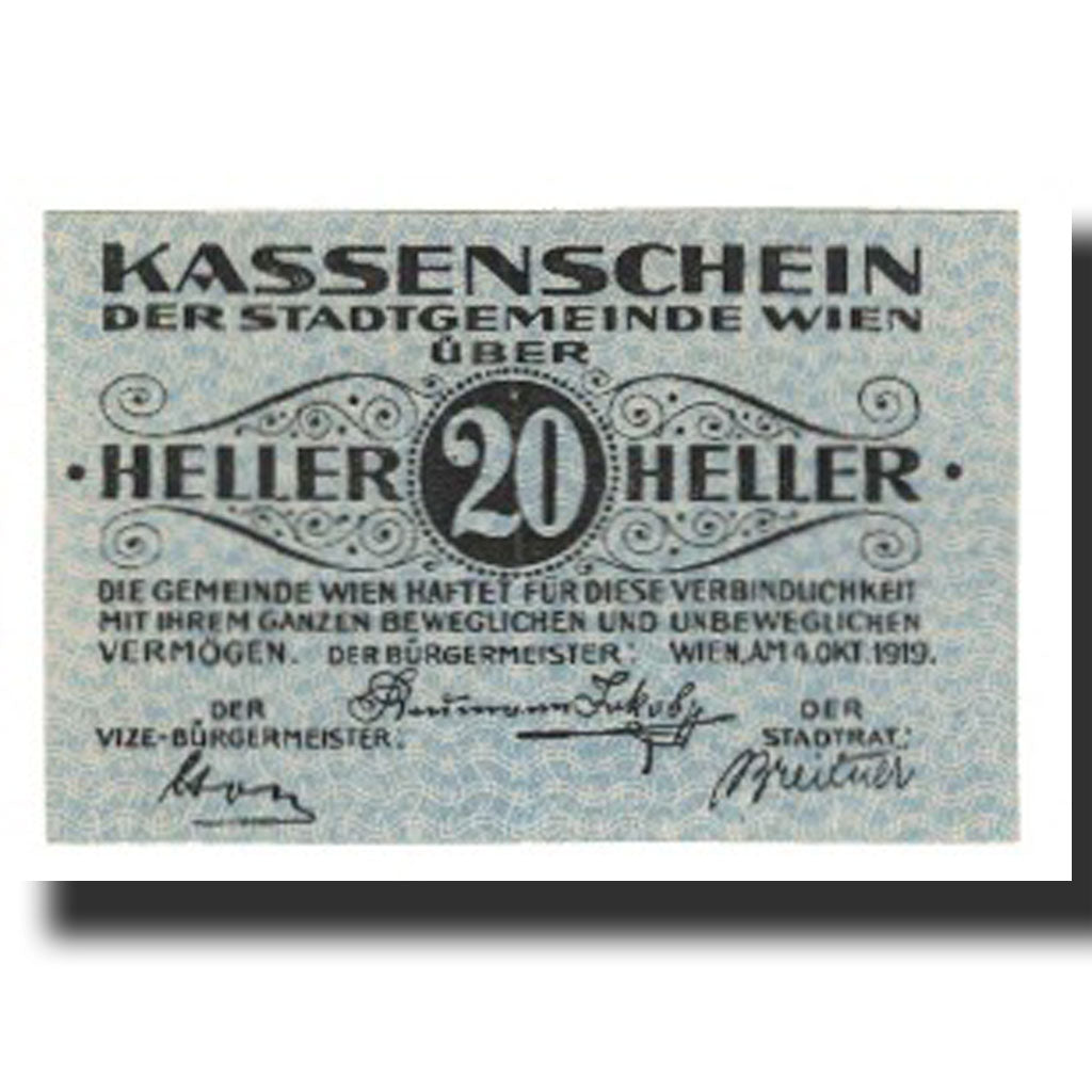 Banknote, Austria, Wien N.Ö. Stadtgemeinde, 20 Heller, texte 1, 1921